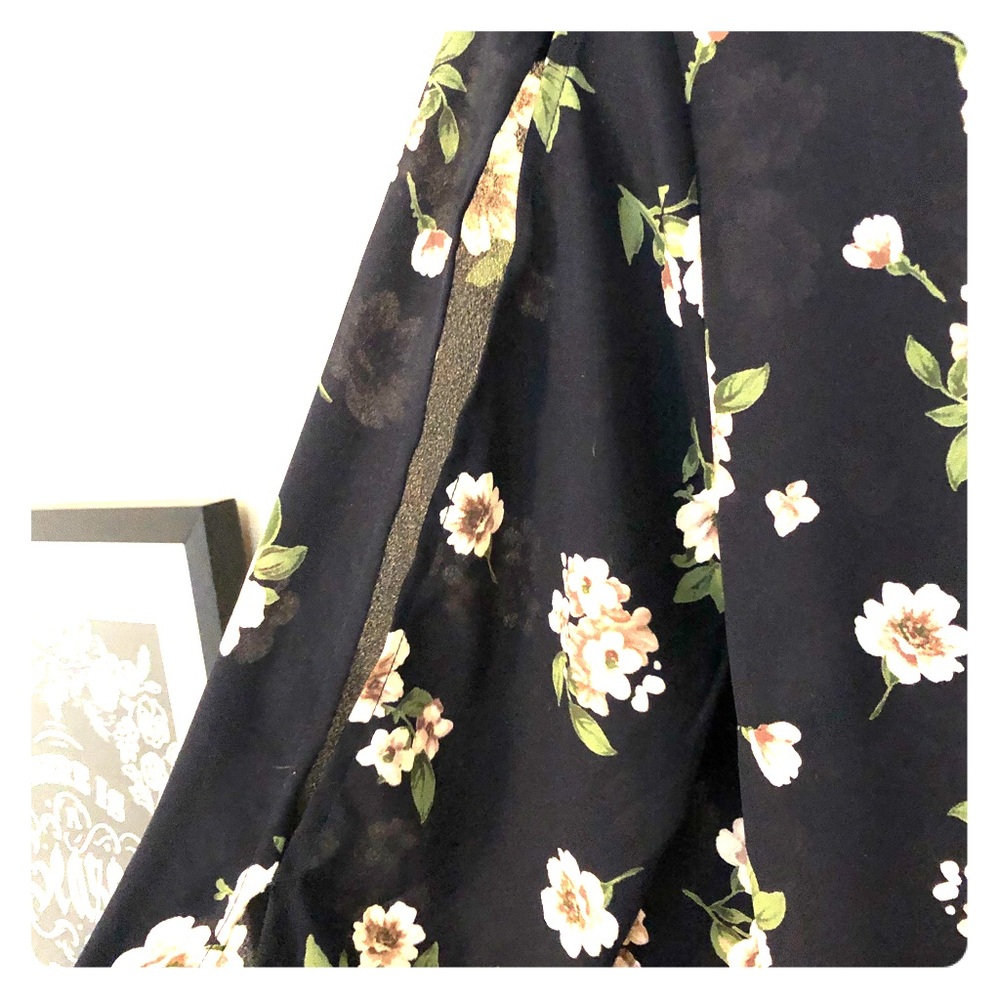 Navy floral split sleeve blouse